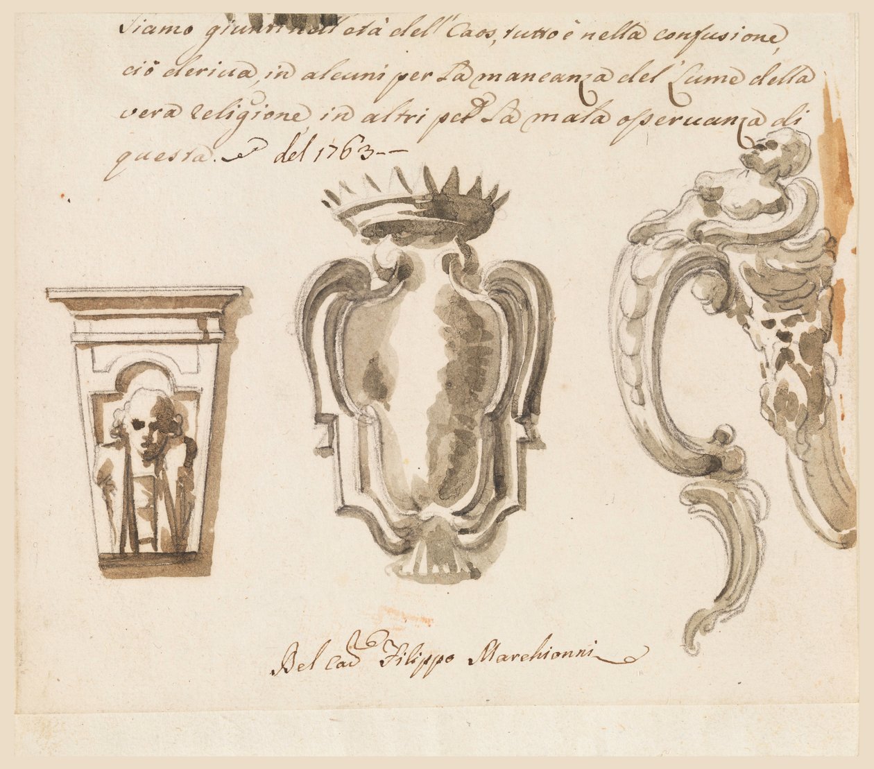 Rajz, terv konzolhoz és címerpajzshoz, 1763 alkotó: Filippo Marchionni