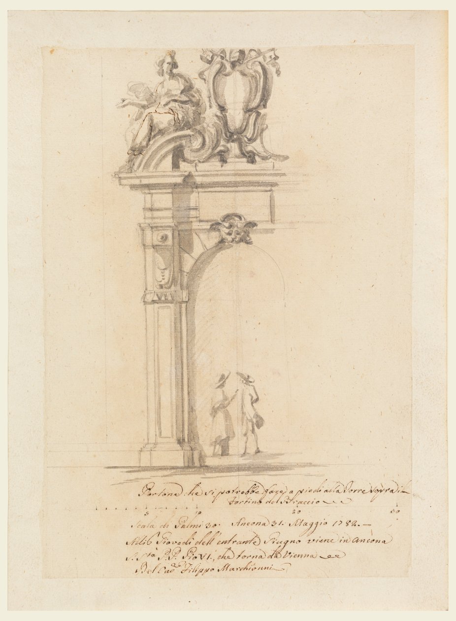 Rajz, kapu terve a Németországból hazatérő VI. Pius pápa fogadására, Ancona, 1782. május alkotó: Filippo Marchionni