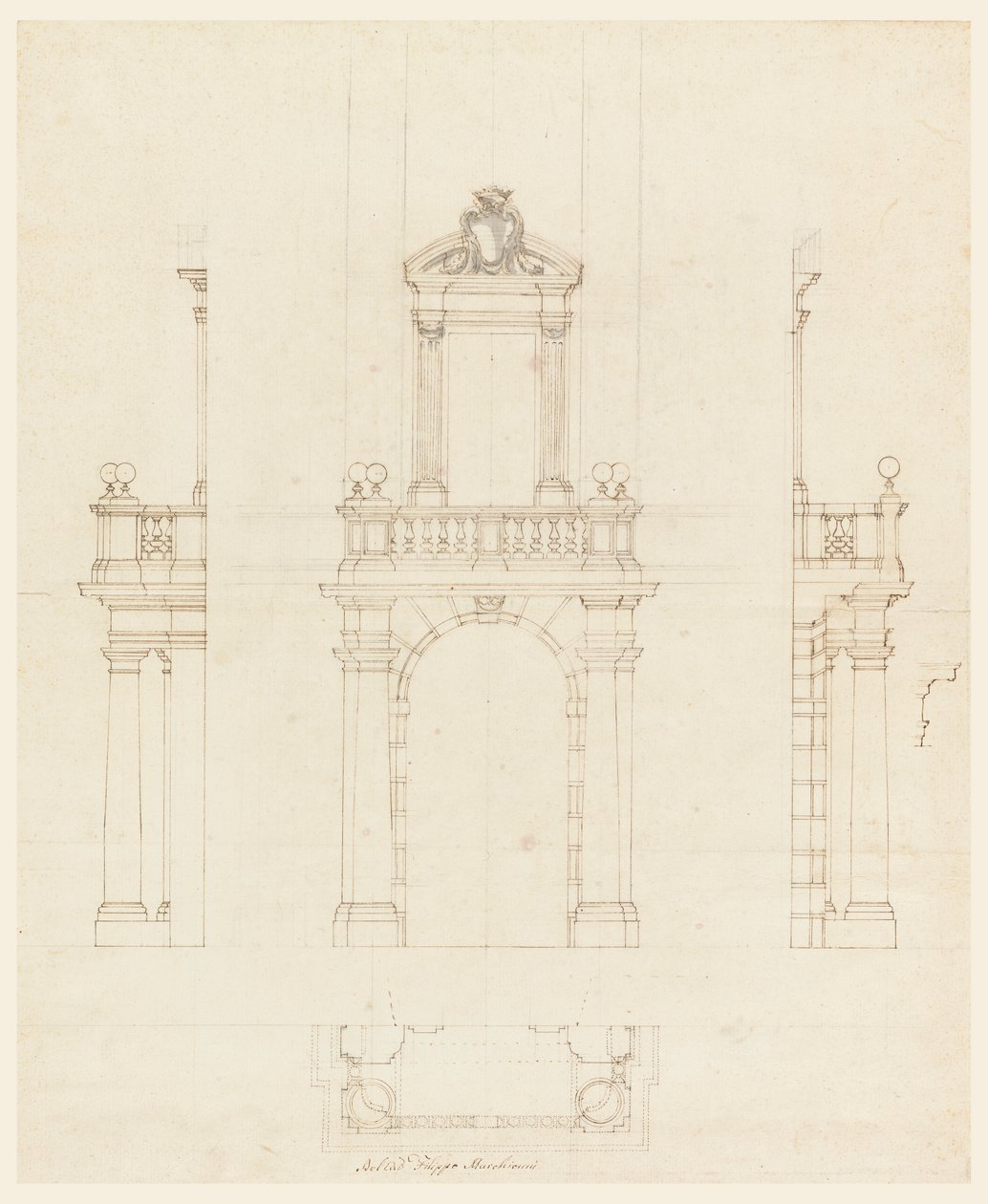 Rajz, ajtótok és ajtókeret, 1750-75 alkotó: Filippo Marchionni