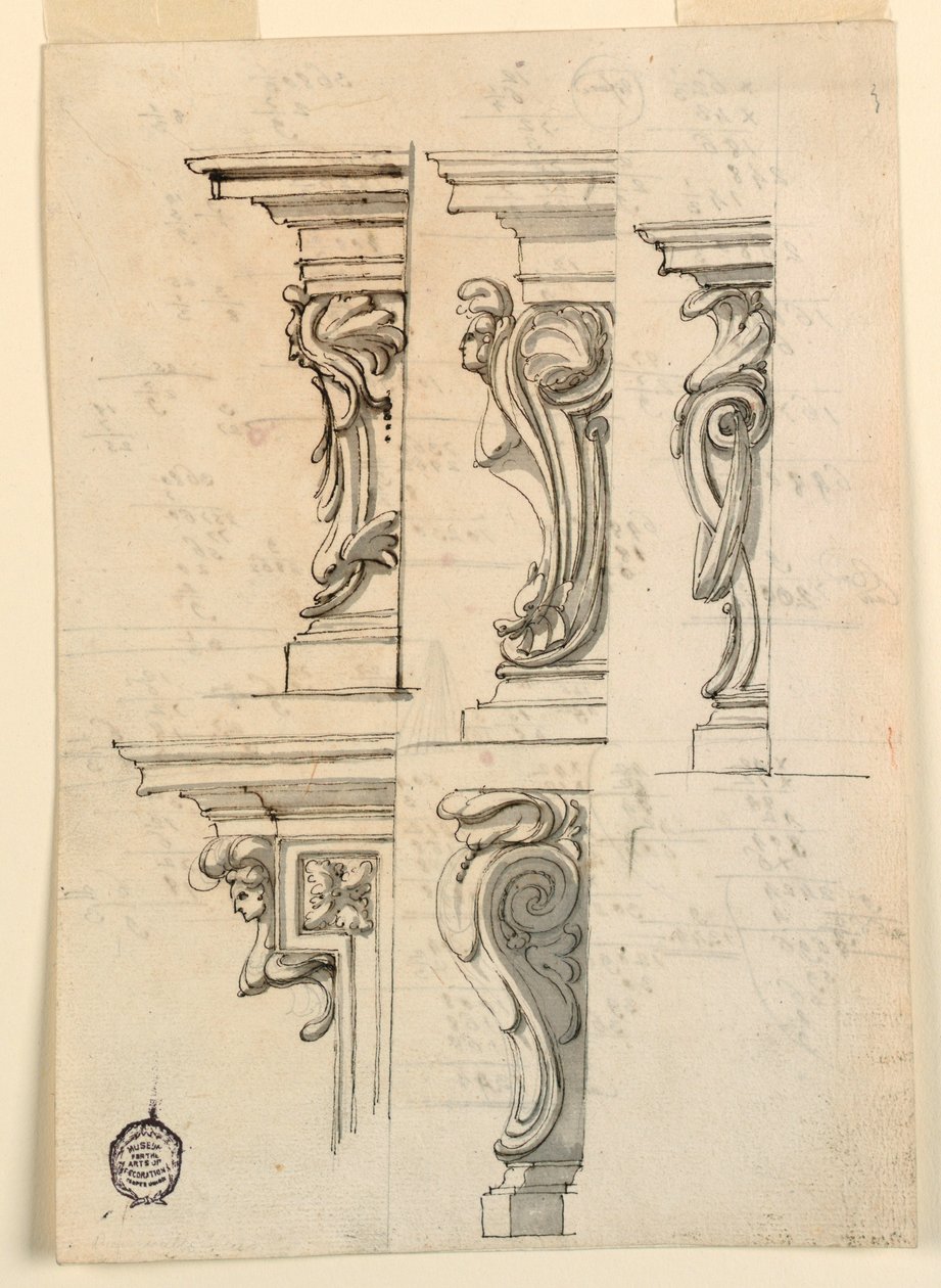 Rajz, Öt sarokmotívum, 1750 körül. alkotó: Filippo Marchionni