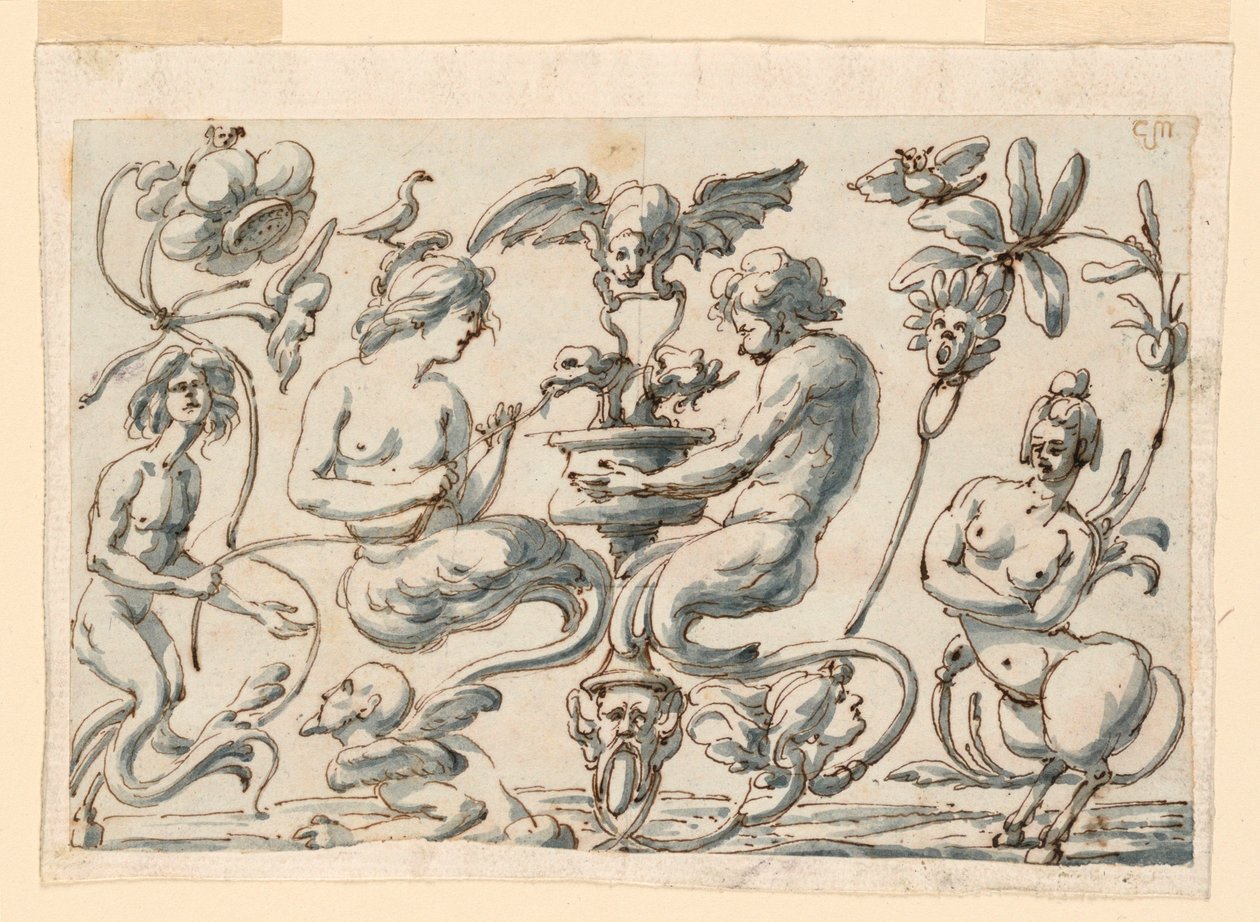 Rajz, groteszk hosszúkás táblára, 1730-50 alkotó: Filippo Marchionni