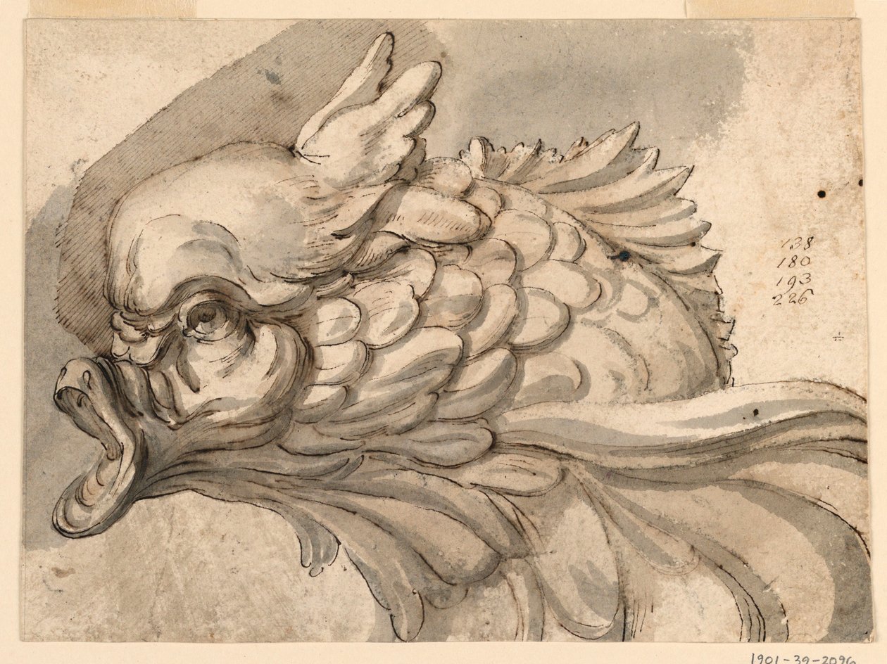Rajz, delfinfej, 1775 körül alkotó: Filippo Marchionni