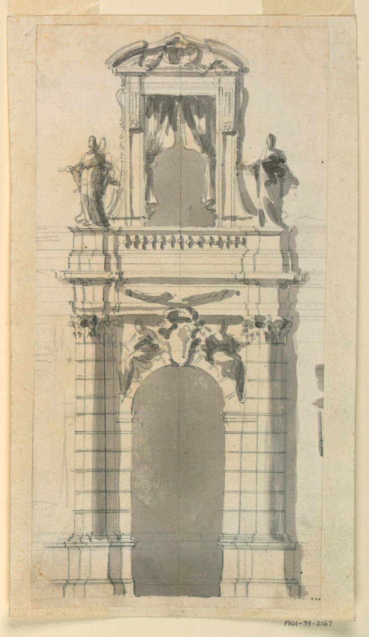 Rajz, Egy városi kúria alsó középső részének magaslata, 1770-85 alkotó: Filippo Marchionni