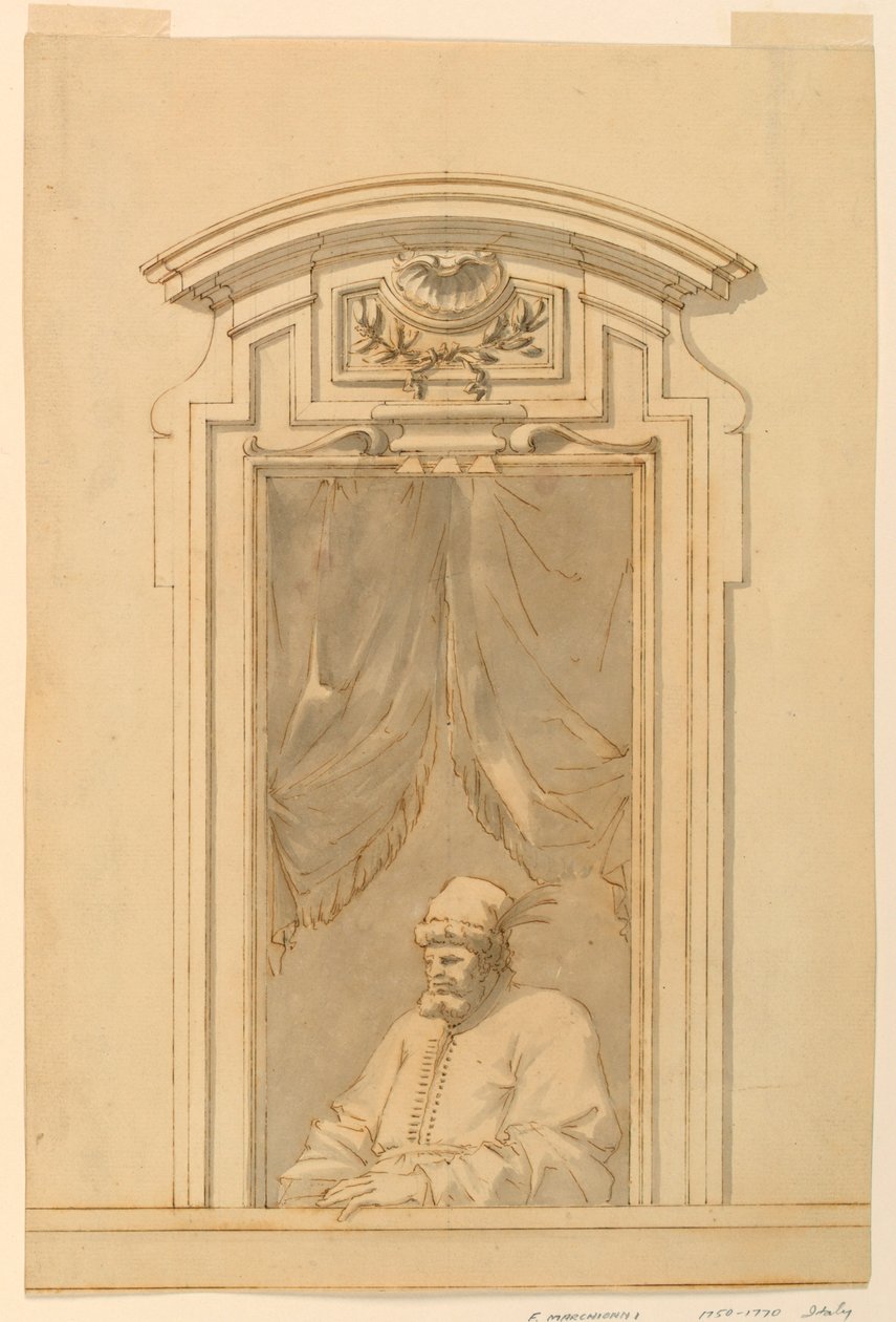 Rajz, Ablaktartó és egy török fél alakja, 1750-70 alkotó: Filippo Marchionni