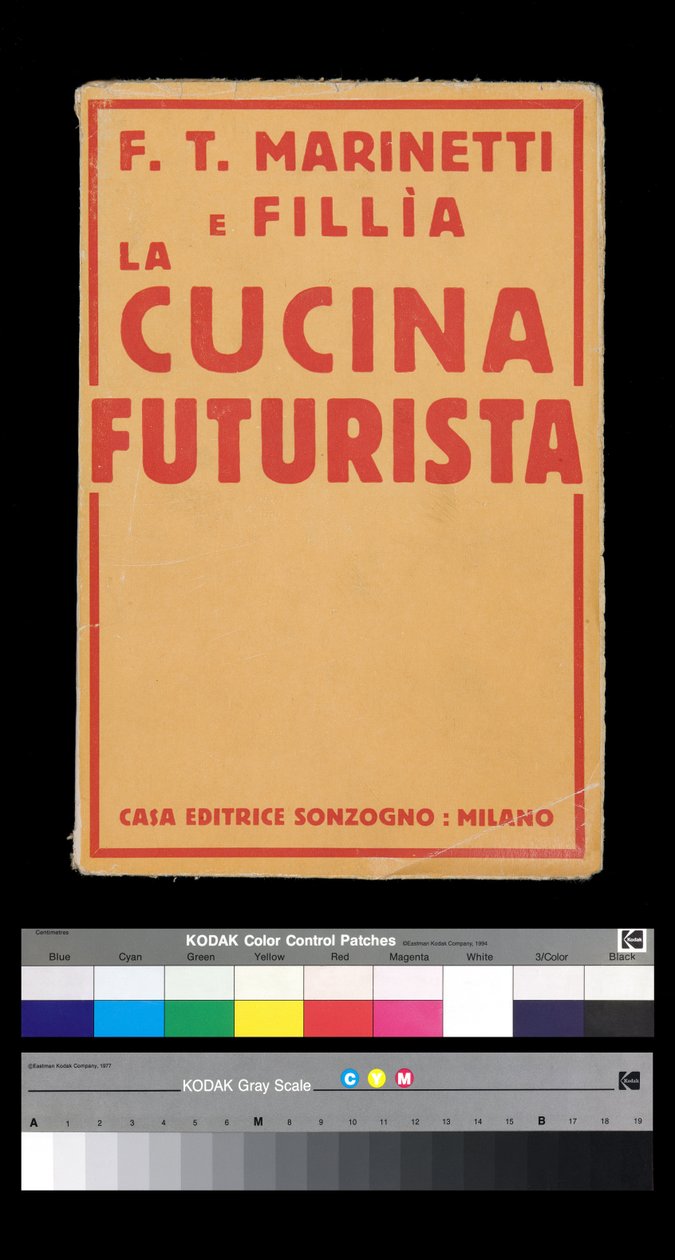 Futurizmus: Filippo Tommaso Marinetti (1876-1944) "" La cucina futurista "" (A futurisztikus konyha) (1931) borítója (könyvborító) alkotó: Filippo Tommaso Emilio Marinetti