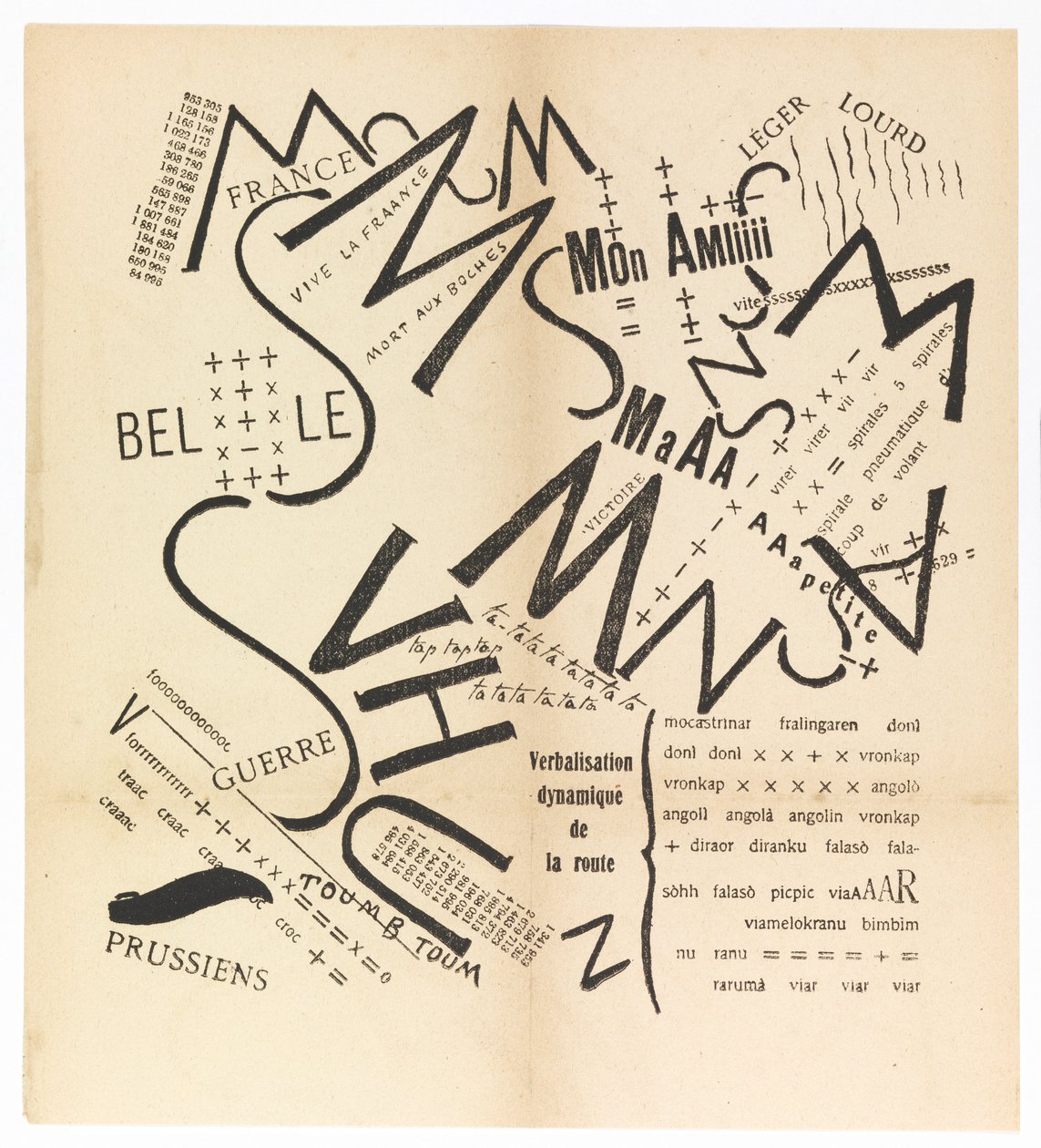 A mássalhangzó szavak magánhangzók számokat a Freedomban. A futurista szavak, 1915. alkotó: Filippo Tommaso Marinetti