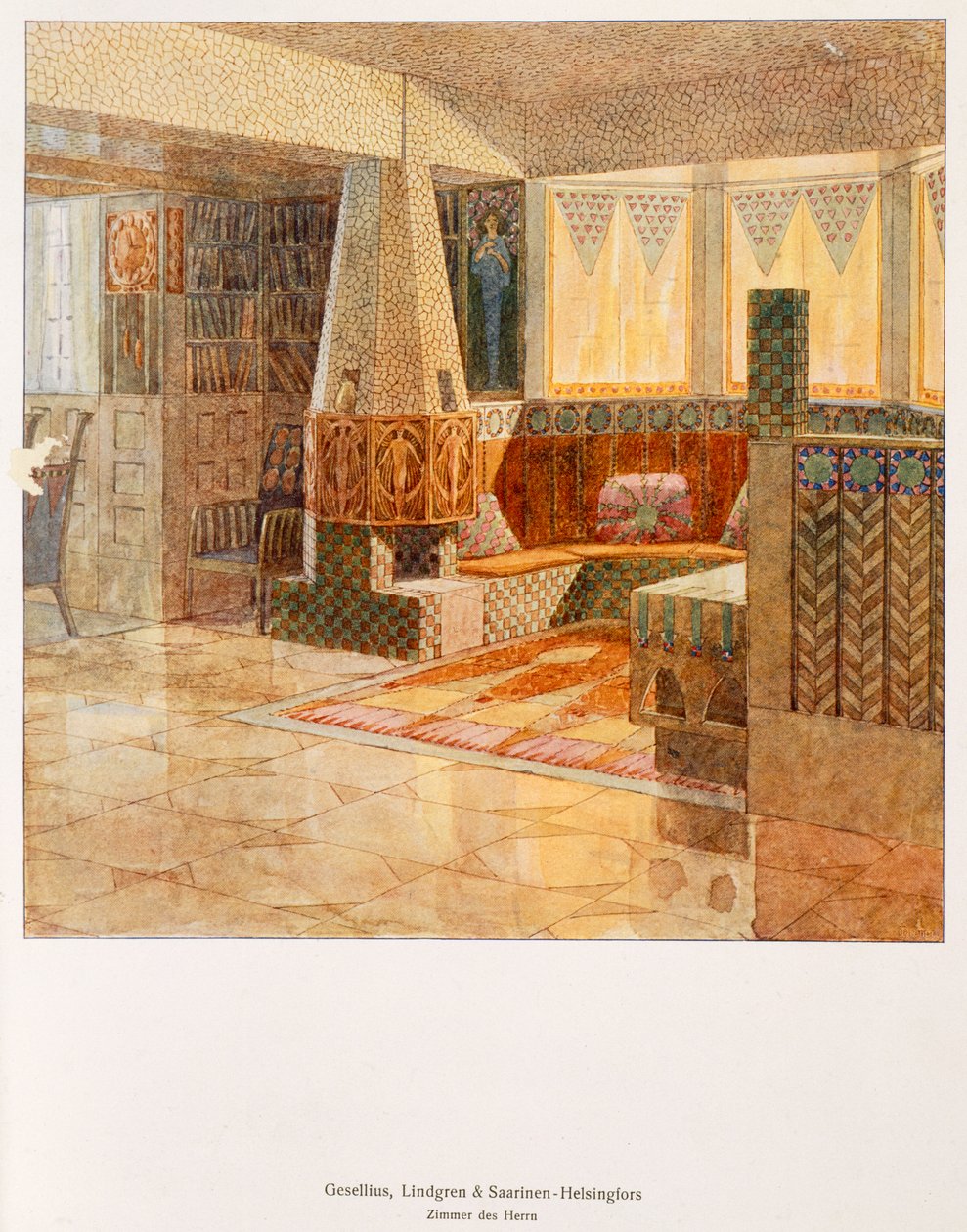 Gentlemans room, Gesellius, Lindgren és Sarrinen-Helsingfors tervezte, egy német kiadványból, 1895 körül alkotó: Finnish School