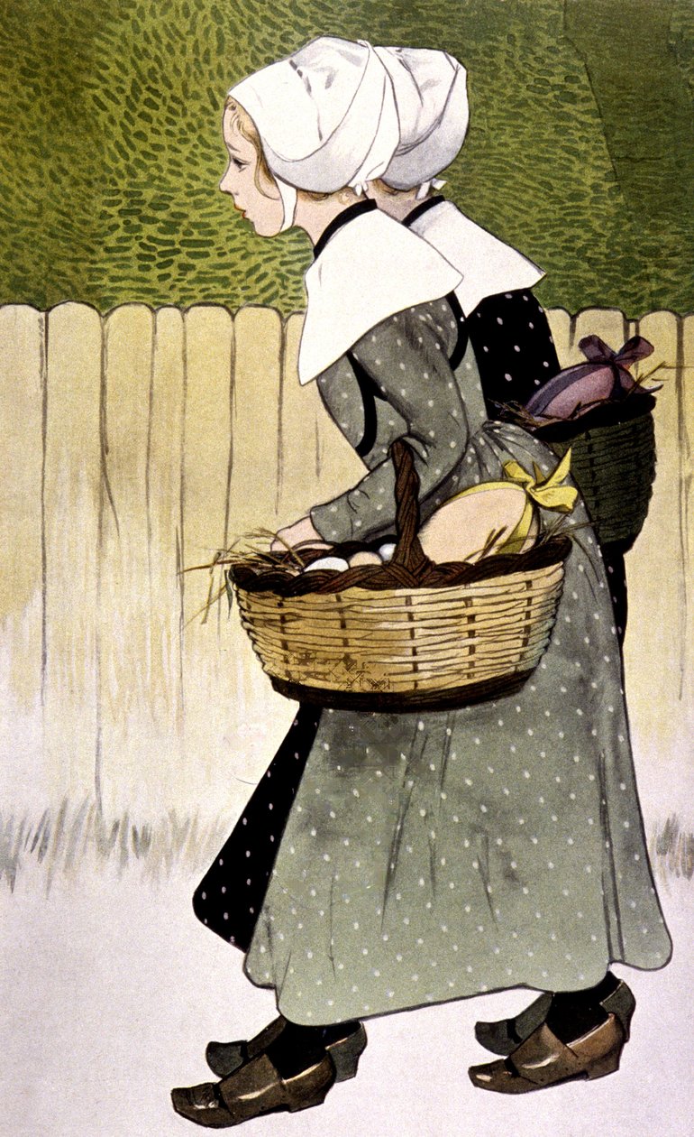 Húsvéti tojást hordozó szolgálólányok, c. 1900 (illusztráció) alkotó: Firmin Bouisset