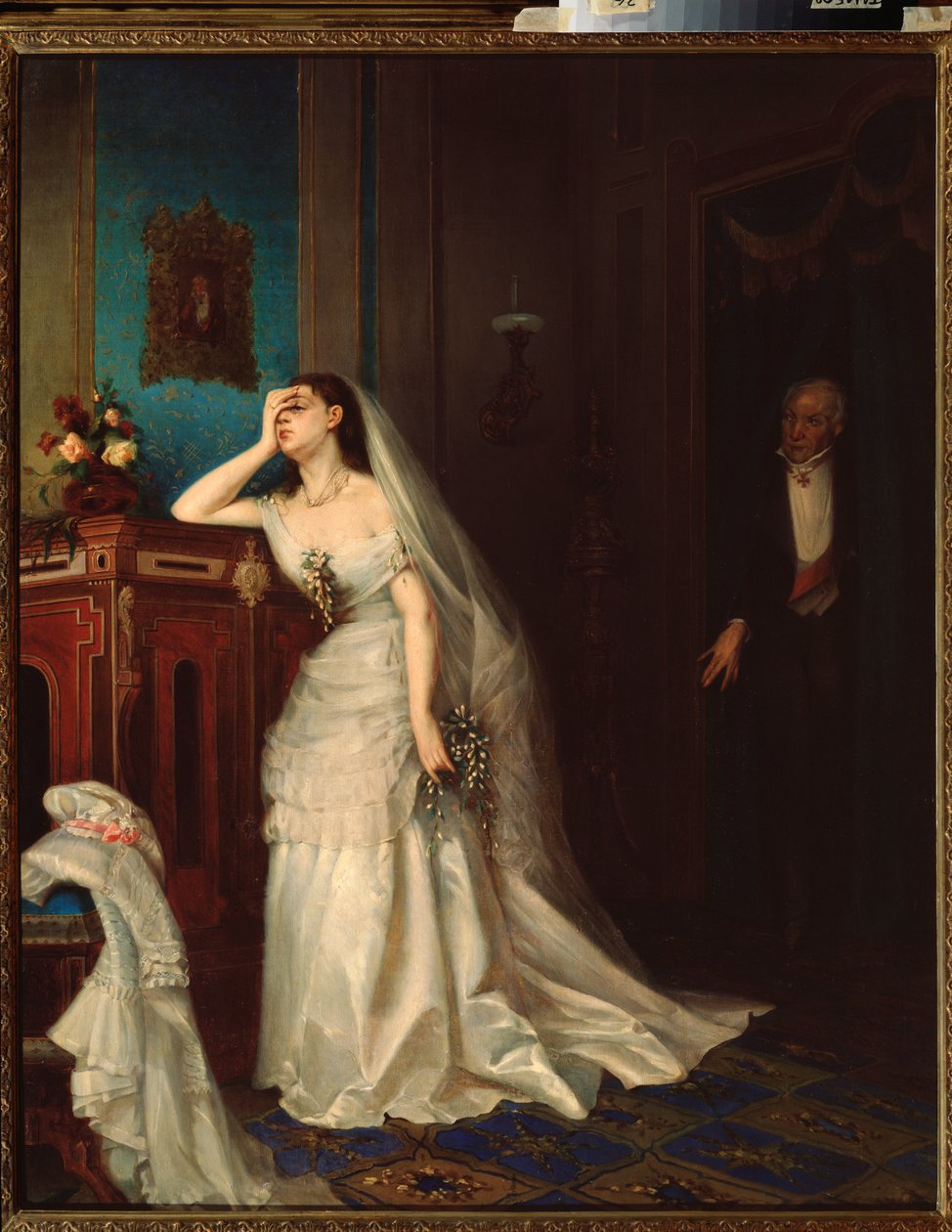 A házasságkötés után - Firs Szergejevics Zsurajev (1836-1901) festménye, olaj, vászon alkotó: Firs Sergeevich Zhuravlev