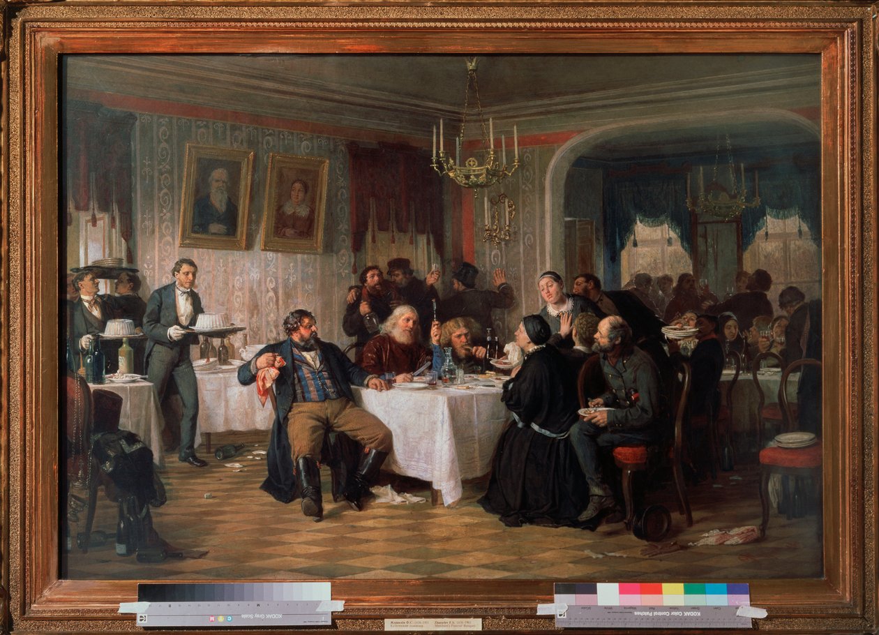 Kereskedői temetési bankett – Firs Szergejevics Zsurajev (1836-1901) festménye, olaj, vászon, 1870 körül, orosz művészet 19. század – Állami Tretyakov Galéria, Moszkva alkotó: Firs Sergeevich Zhuravlev
