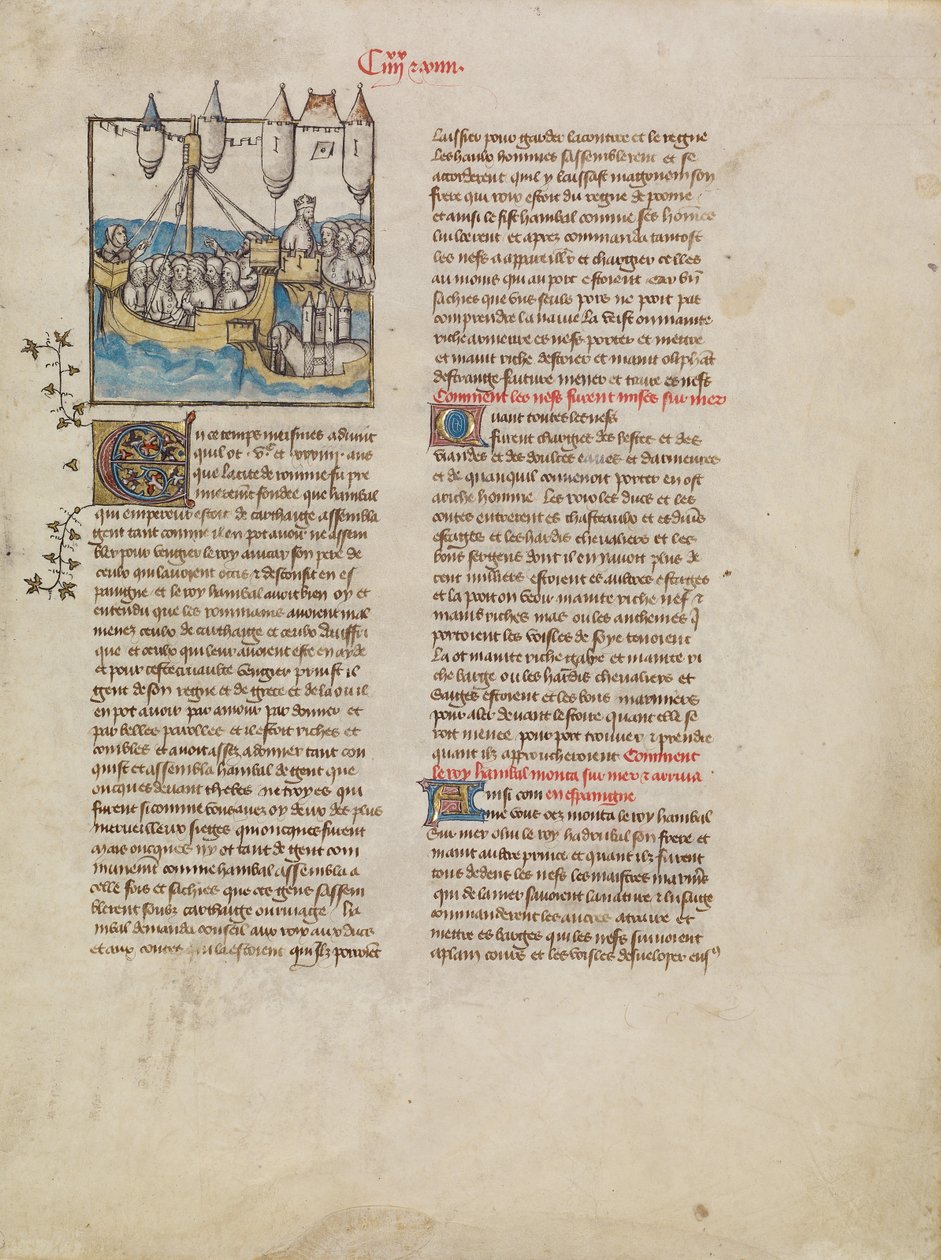 Hannibál flottája Spanyolországba hajózik alkotó: First Master of the Bible historiale of Jean de Berry