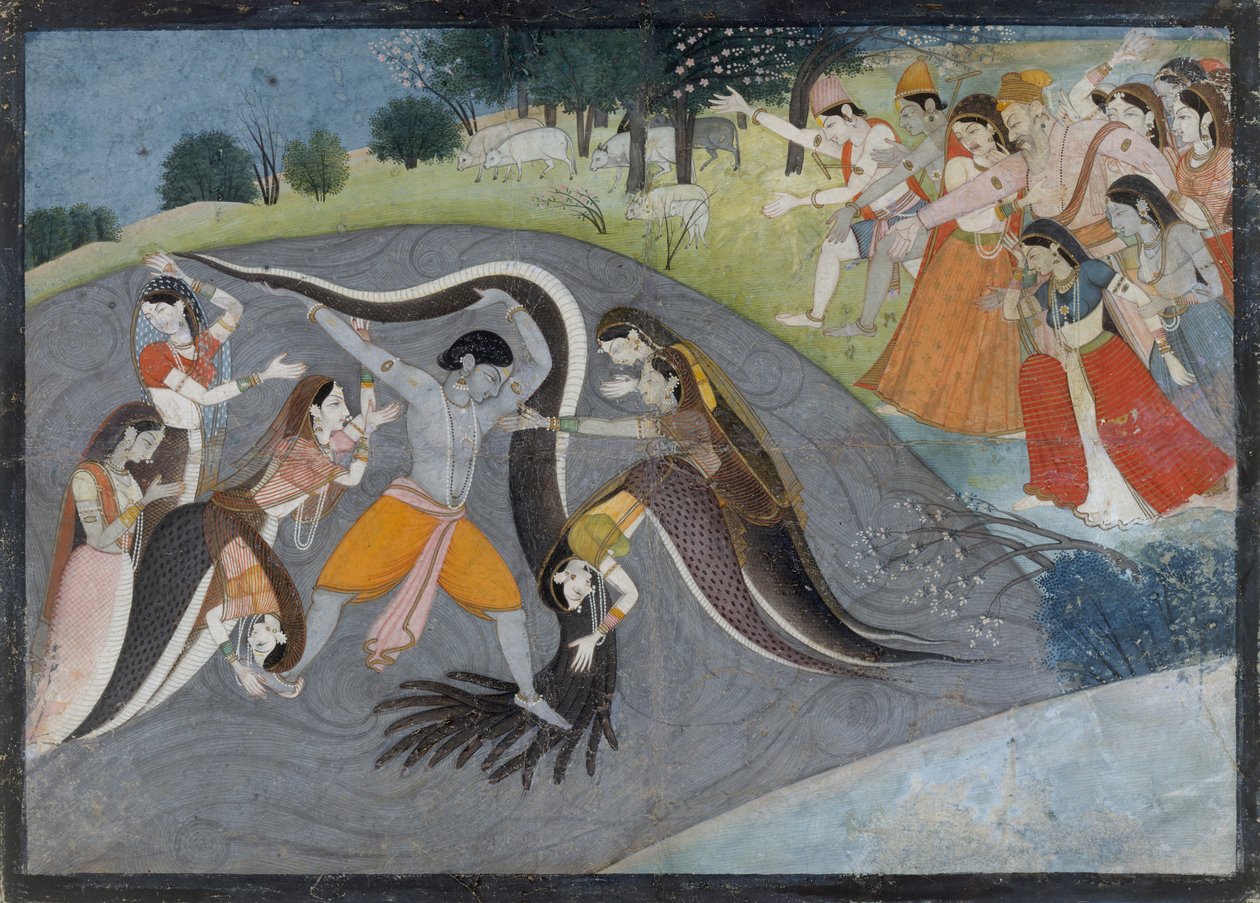 Krishna Subadung Kalia, A kígyódémon: Folio a Bhagavata Purana sorozatból, kb. 1785. alkotó: First generation after Manaku and Nainsukh.