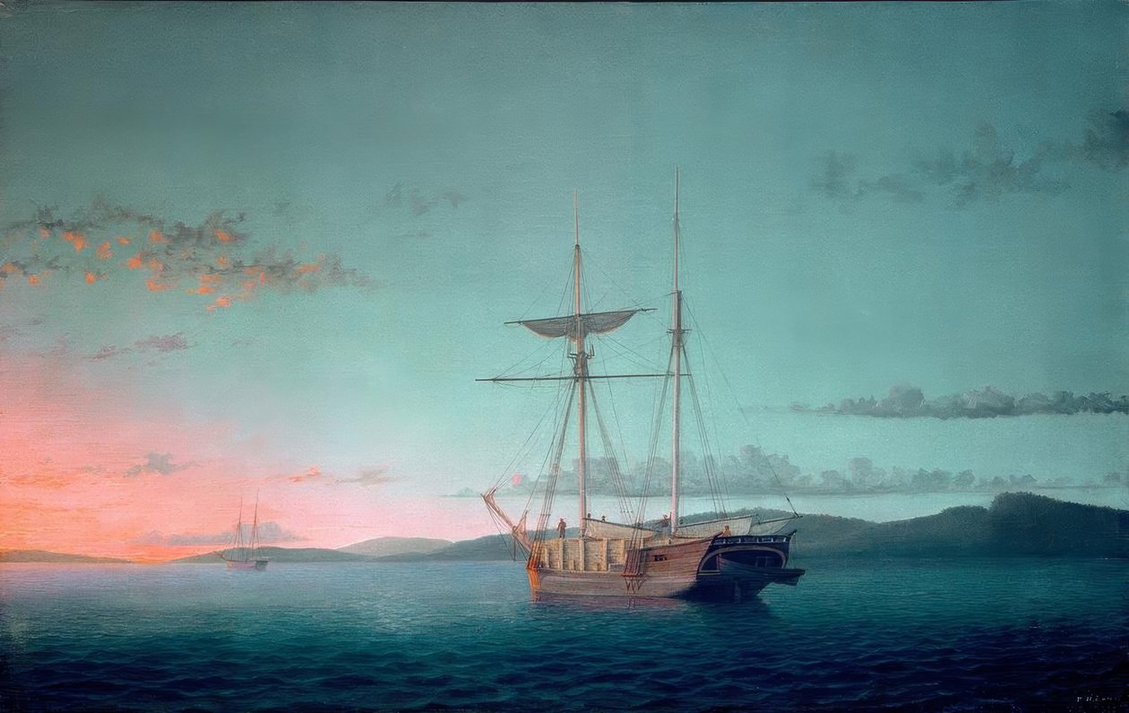 Faszkúnerek este a Penobscot-öbölben alkotó: Fitz Henry Lane