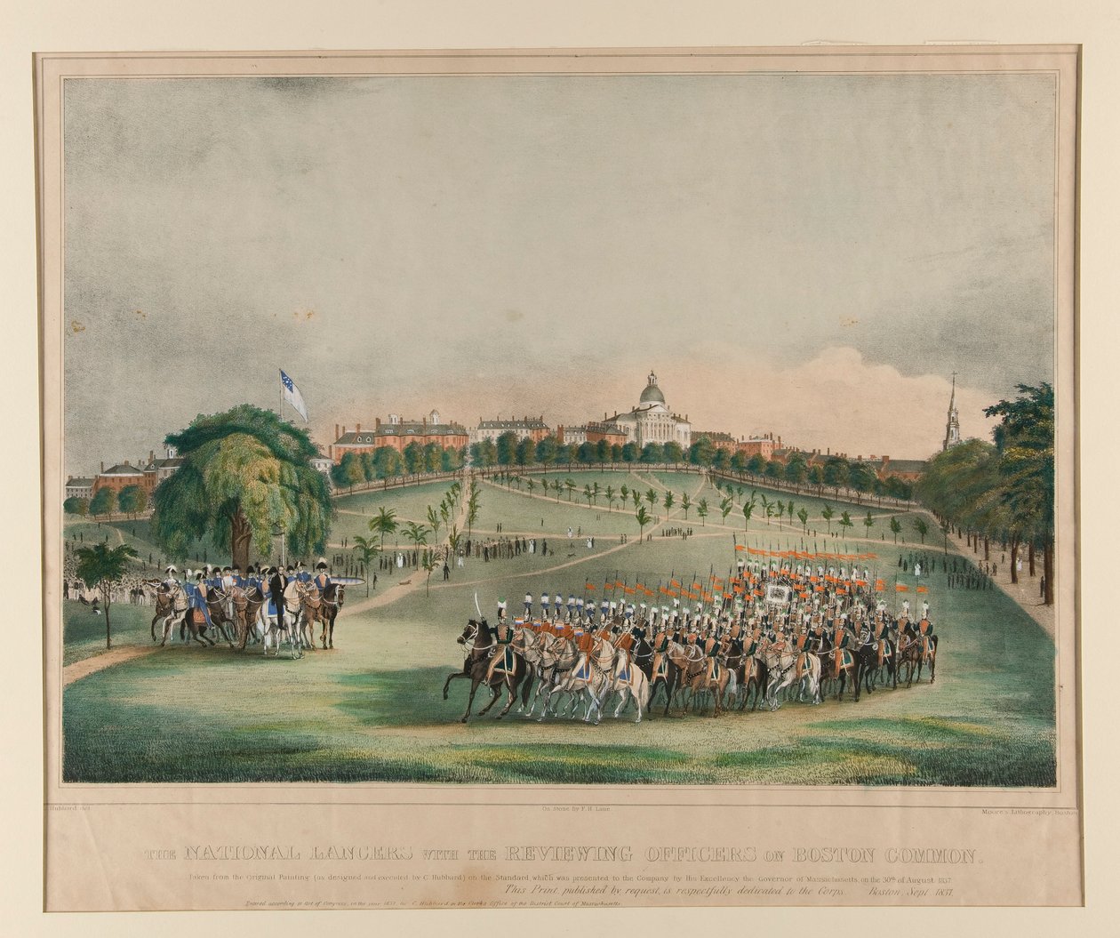 A National Lancers a felülvizsgálati tisztekkel a Boston Commonon alkotó: Fitz Henry Lane