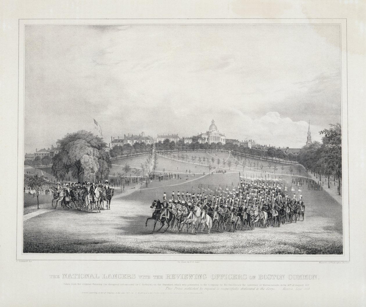A National Lancers a felülvizsgálati tisztekkel a Boston Commonon alkotó: Fitz Henry Lane