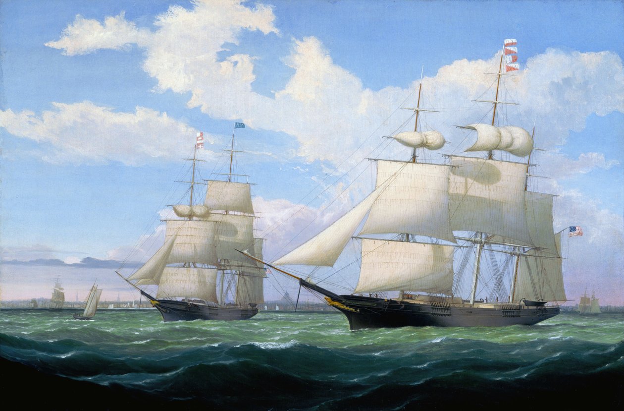 A „Winged Arrow” és a „Southern Cross” hajók Boston kikötőjében alkotó: Fitz Henry Lane
