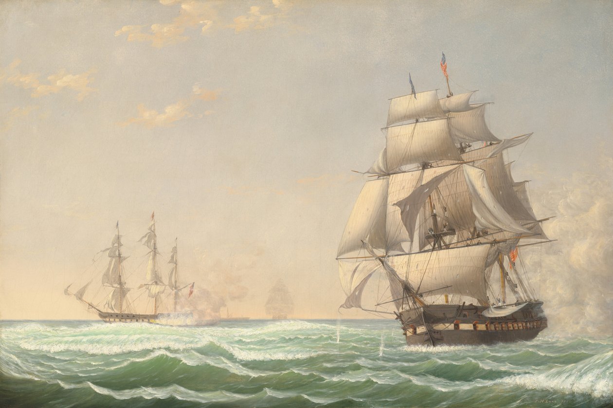 Az Egyesült Államok „Elnöke” fregatt a brit századot bevonja, 1815 alkotó: Fitz Henry Lane
