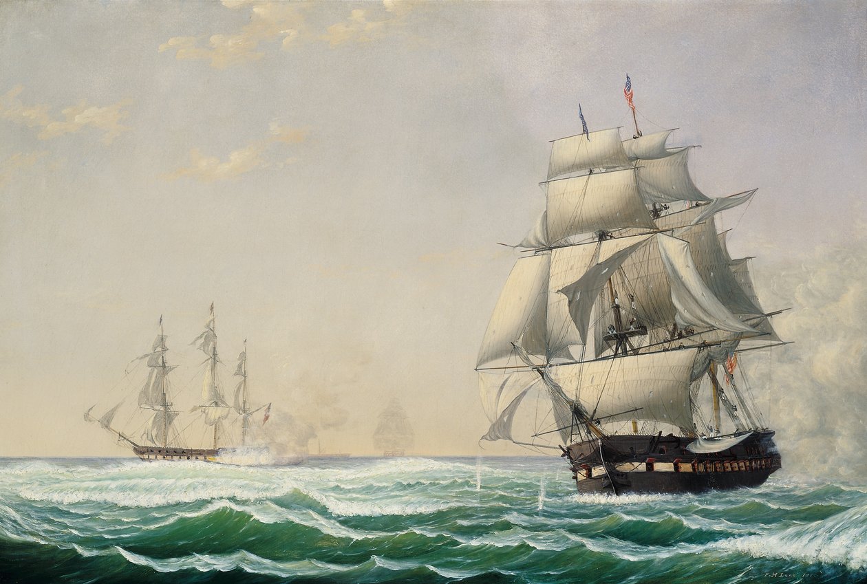 Az Egyesült Államok fregattjának elnöke a brit századot bevonta 1815-ben, 1850-ben alkotó: Fitz Henry Lane
