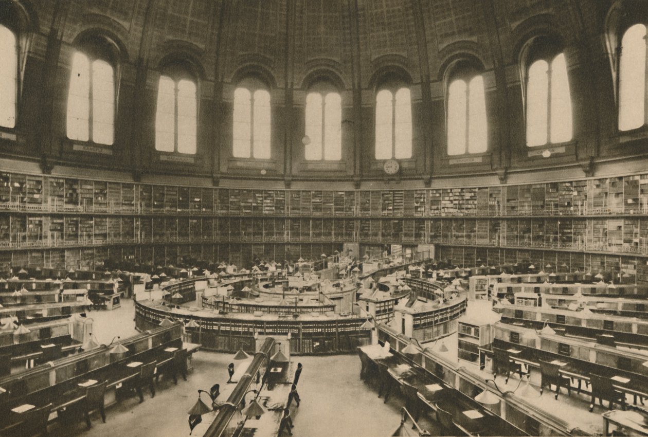 A British Museum Nagy Könyvtárának olvasóterme a bejárat felől nézve, 1935. alkotó: Fleming