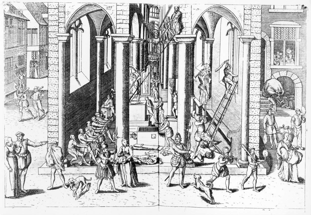 A reformátusok szobrokat rombolnak le a katolikus egyházakban, 1566 alkotó: Flemish School