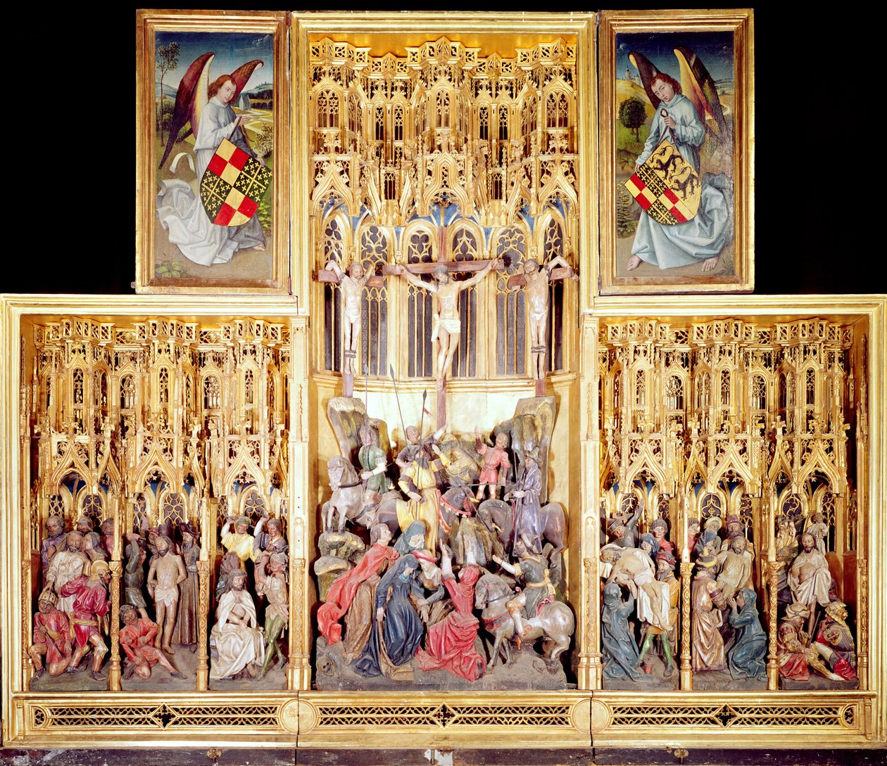 Az Ambierle-oltár központi része, 1460-66 (aranyozott és festett diófa) alkotó: Flemish School