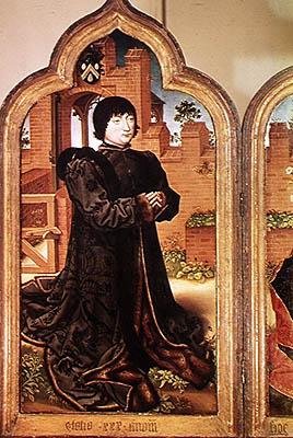 Jean de Witte triptichon, bal oldali tábla Jean de Witte-t ábrázolja, 1473 alkotó: Flemish School