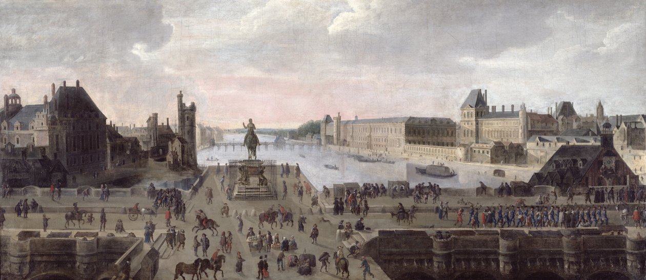 Kilátás a Pont-Neuf-ra és a Szajnára nézve a folyásirányban, 1633 körül alkotó: Flemish School