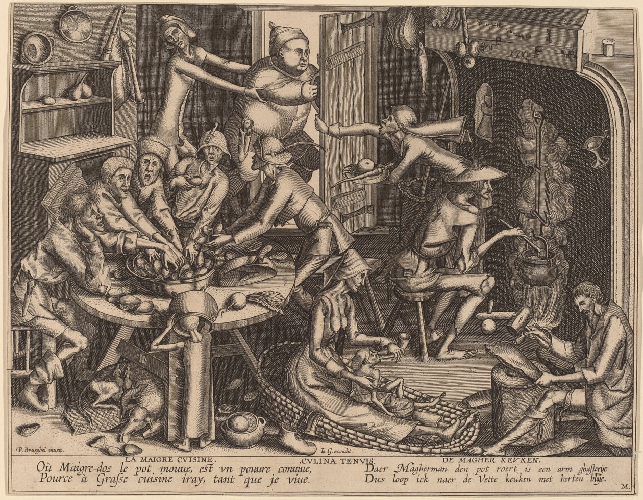 A vékony konyha alkotó: Flemish 17th Century, after Pieter van der Heyden, after Pieter Bruegel the Elder