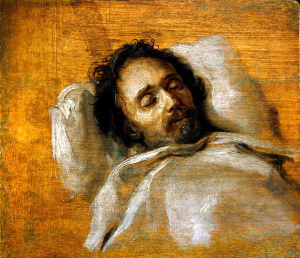 Tanulmány egy emberről a halálos ágyán (olaj a panelen) alkotó: Flemish School