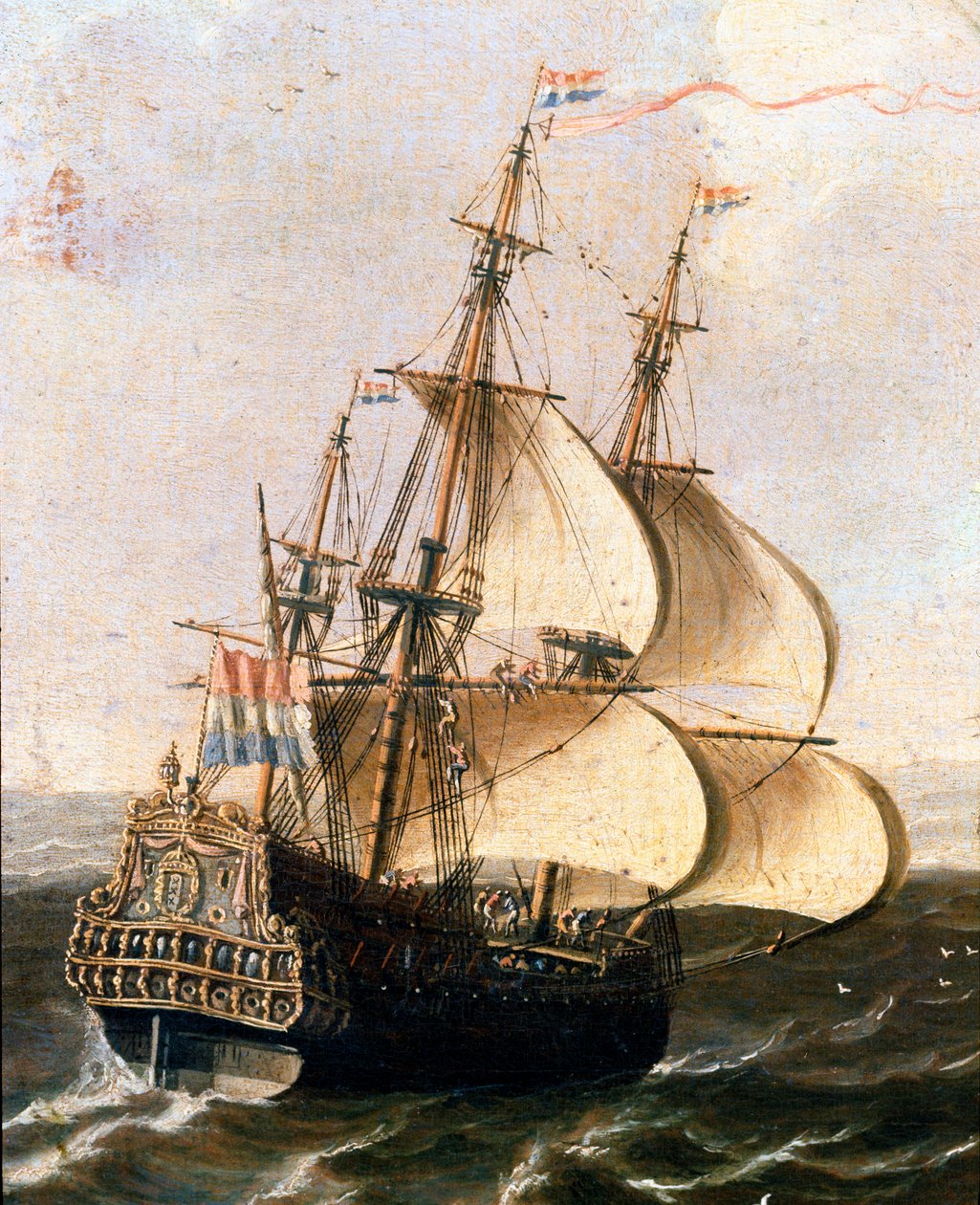 A kelet-indiai holland cég galleonja. Anonymous festmény a flamand iskoláról. 17. századi Museo Navale, Genes alkotó: Flemish School