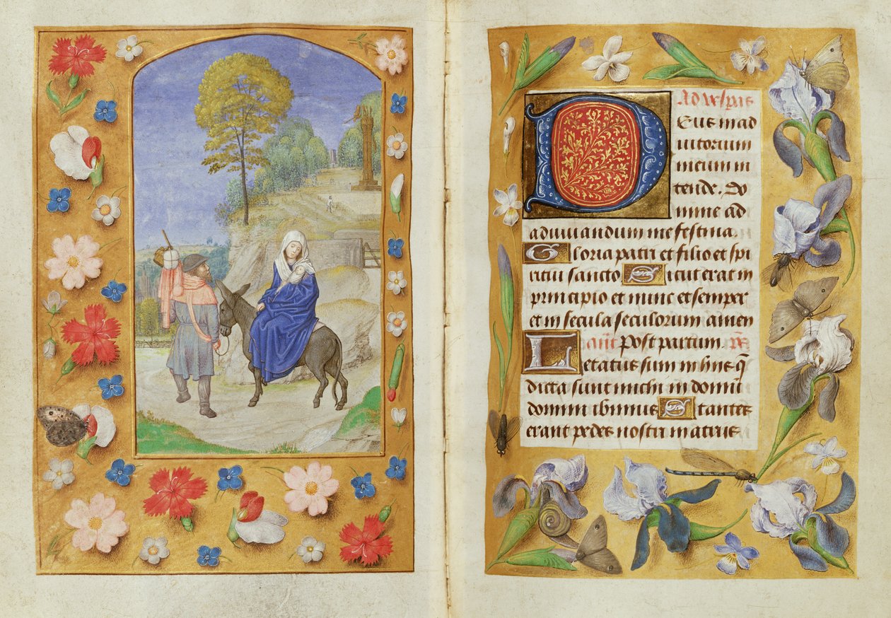 Add hozzá: 54782 f.131v-132 Repülés Egyiptomba, a Hastings Hoursból, 1475-83 körül (vellum) alkotó: Flemish School