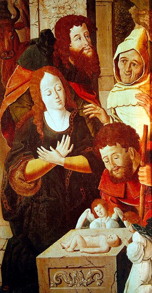 Pásztorok imádása, triptichon részlete, 1530 körül alkotó: Flemish School