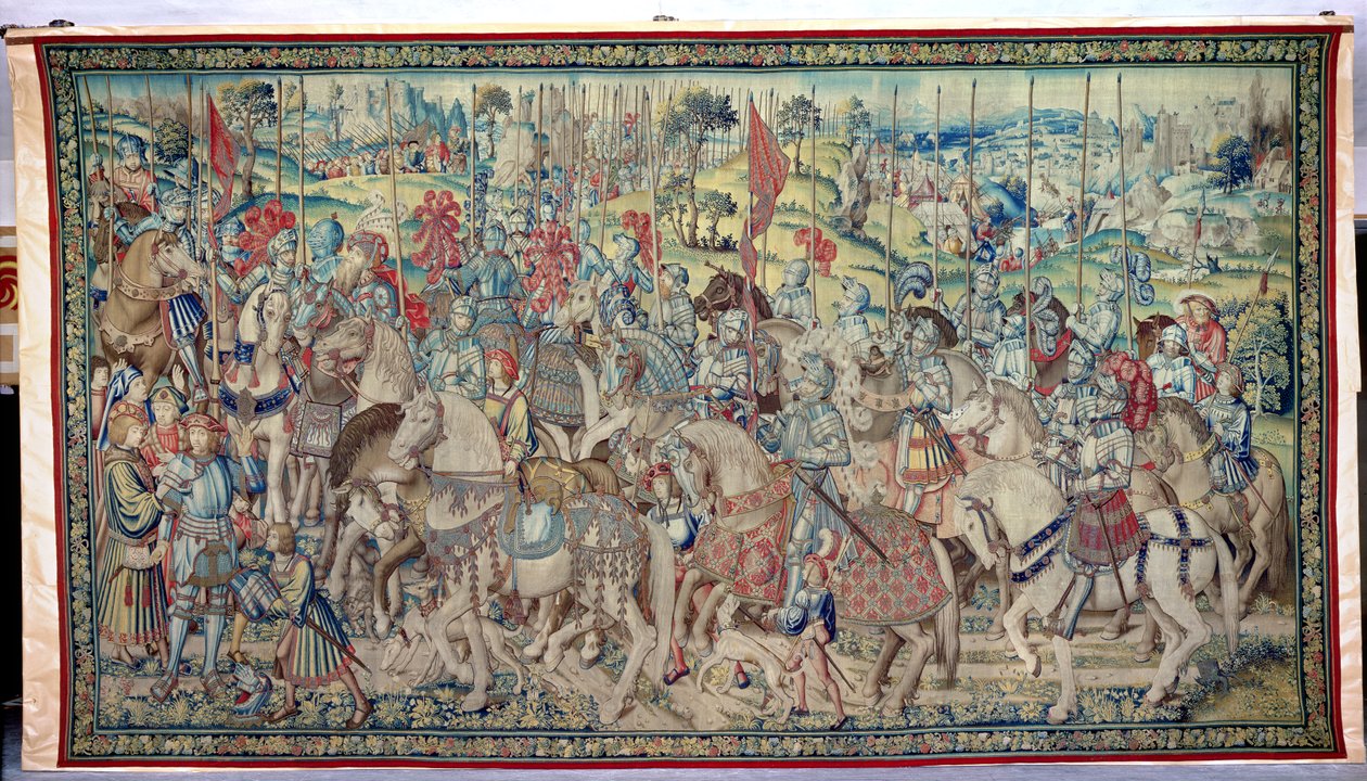 A lovasok összeállítása, Dávid és Betsabé kárpitjáról, 1510-1515 körül (lásd még: 182422) alkotó: Flemish School