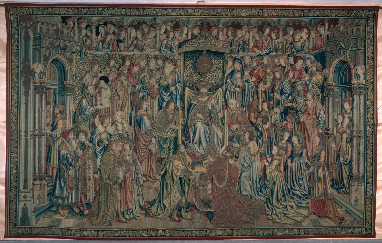 Betsabé üdvözlése az udvarban, Dávid és Batsabé kárpitja, 1510-1515 alkotó: Flemish School