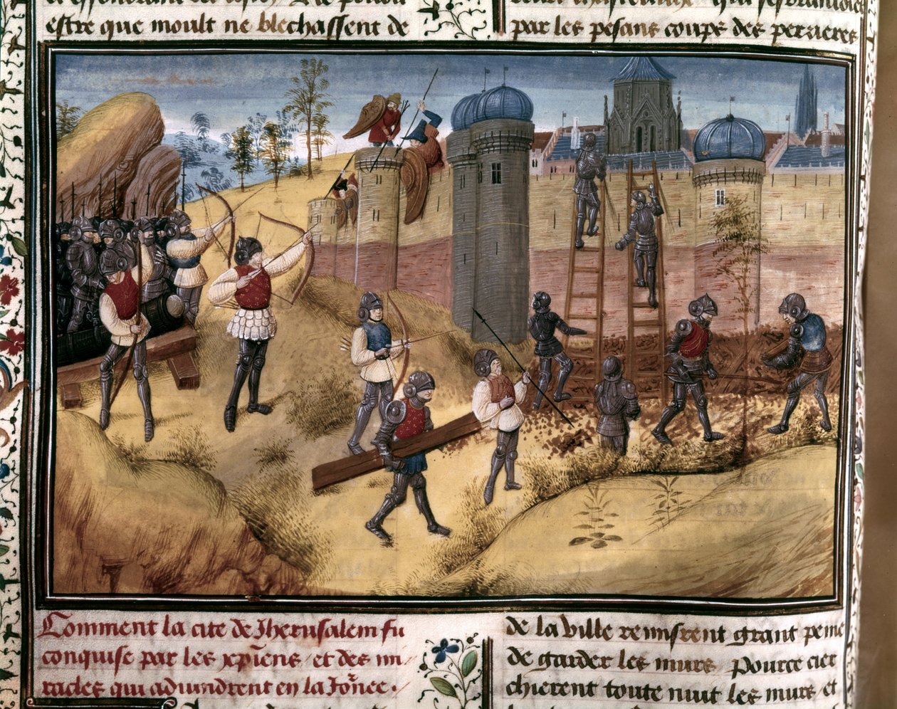 KRUSZÁDOK: A keresztes lovagok megmászták Jeruzsálem falait. A "Histoire des Cr... alkotó: Flemish School