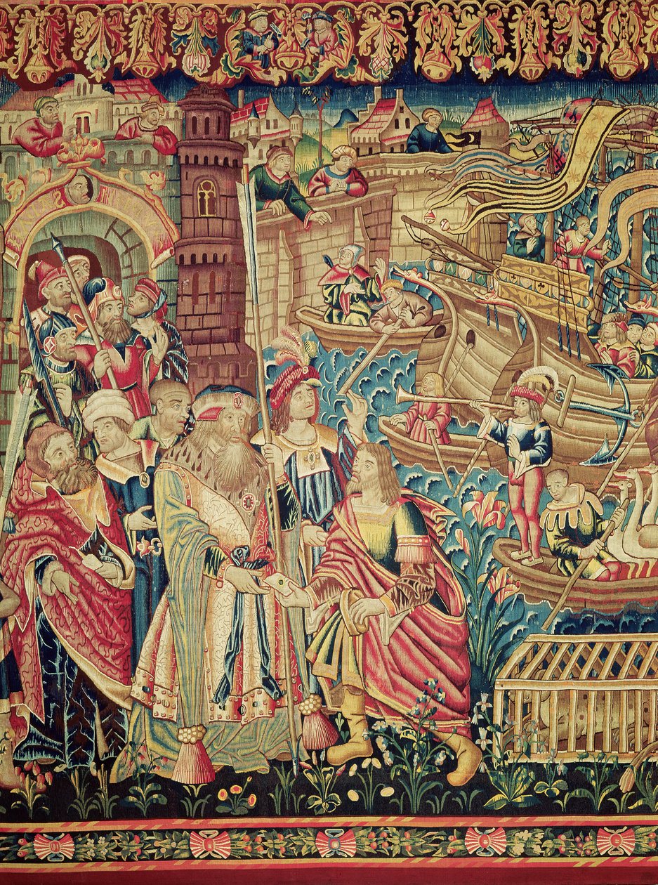 Vasco da Gama Calicutba érkezésének központi részlete (gobelin) alkotó: Flemish School