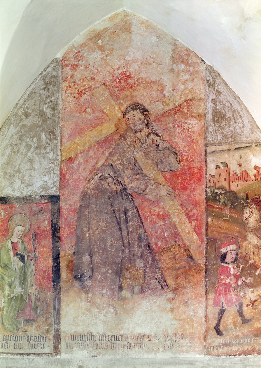A keresztet hordozó Krisztus, falfestmény a kriptában, 1480-1540 körül alkotó: Flemish School