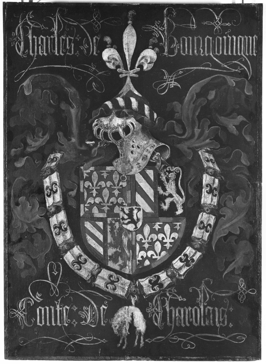 Charles de Bourgogne (1433-77) Charolais grófjának címere, az Aranygyapjas Lovagrend 3. káptalanja, Dijon, 1433 alkotó: Flemish School