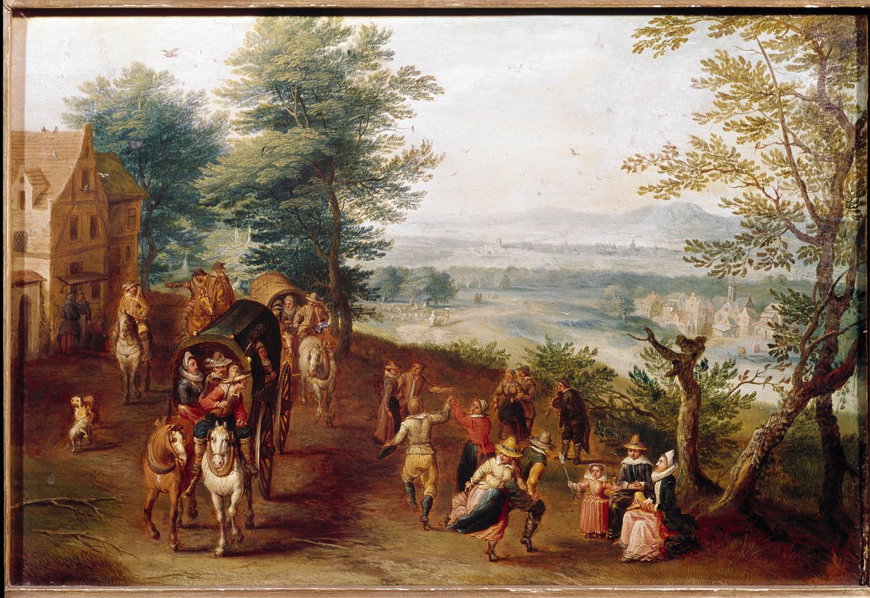 Country dance Village party jelenet. A flamand iskola festménye. 17. századi Lisszabon, Museo di Arte Antica alkotó: Flemish School