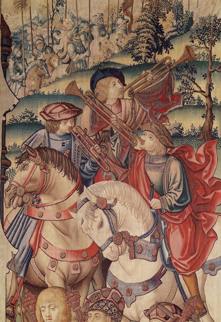 Részlet a trombitásokról lóháton, Dávid és Betsabé kárpitjáról, 1510-15 alkotó: Flemish School