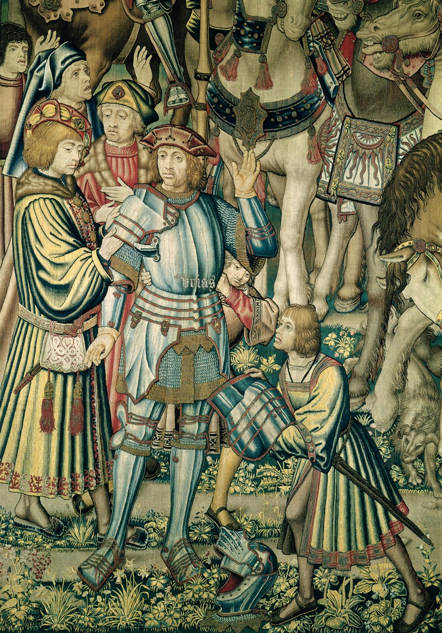 Részlet a hettita Uriásról, aki felfegyverkezve a lovasok összegyűjtéséből származik, Dávid és Betsabé szőtteséből, 1510-1515 körül (lásd még: 98092) alkotó: Flemish School