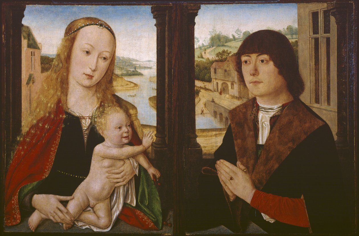 Diptichon - Szűz és gyermek és adományozó, 1490-1500 körül alkotó: Flemish School