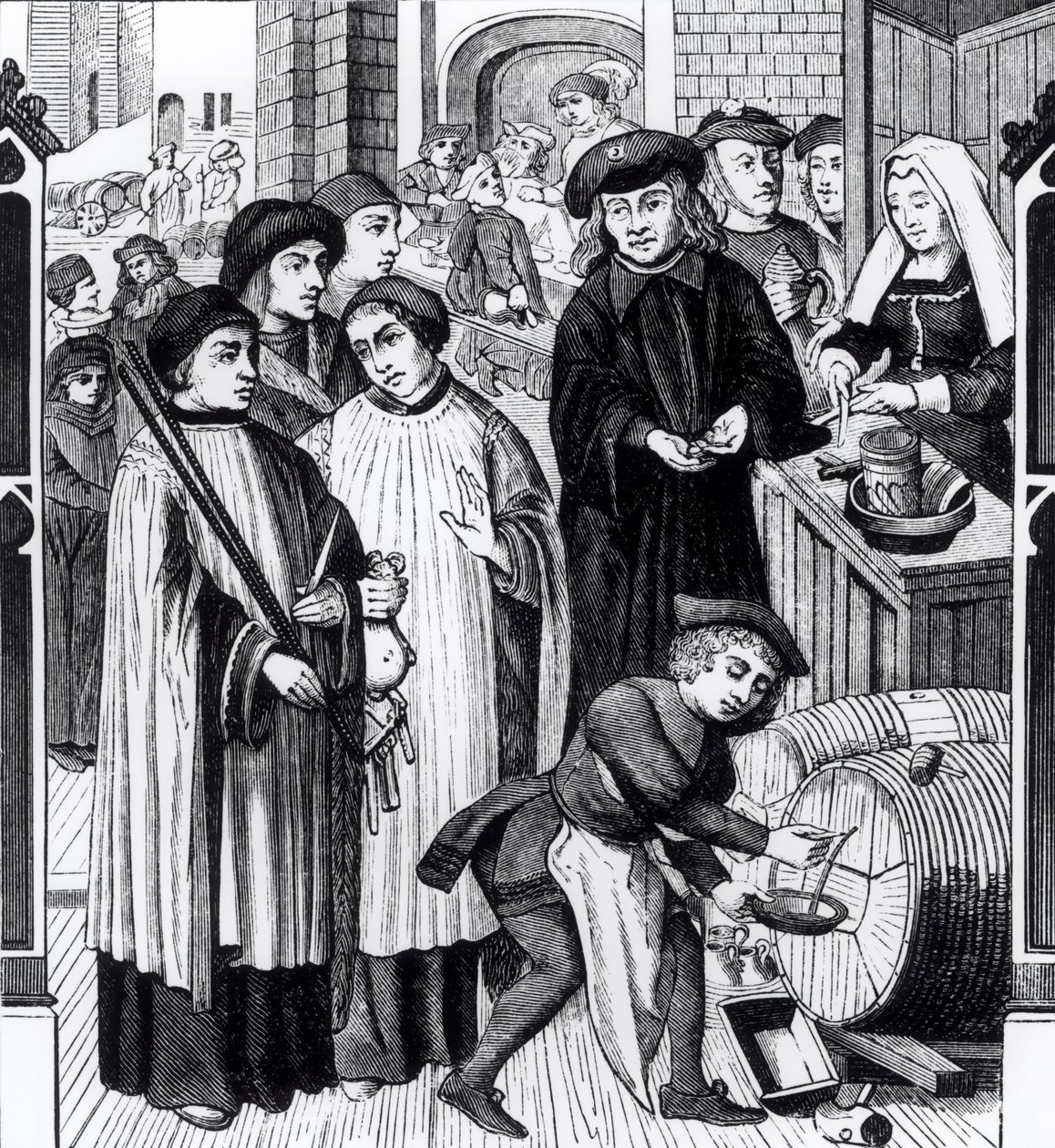 Borilletékek, amelyeket Chilperic király adományozott a tournai káptalannak a tournai székesegyház ablaka után alkotó: Flemish School