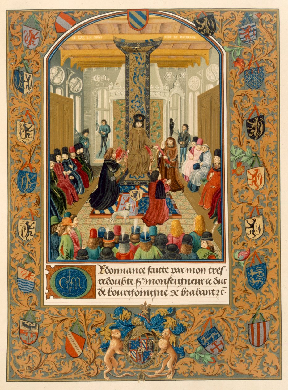 Károly le Temeraire herceg udvara kellős közepén az Aranygyapjú Lovagrend Lovagjaival, 1473 alkotó: Flemish School