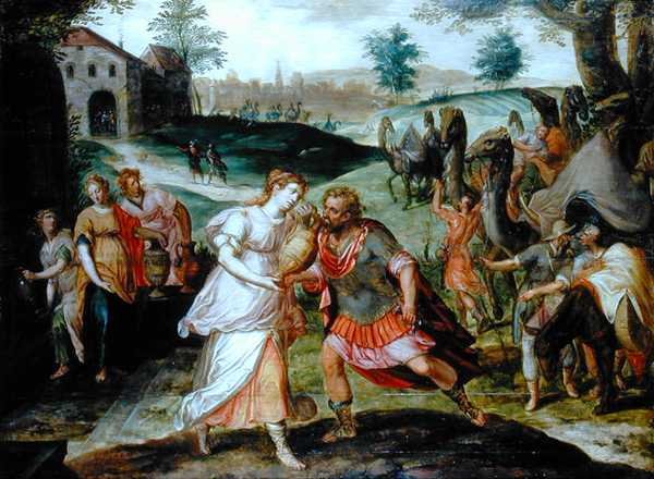 Eliezer és Rebeka a kútnál, 1580 körül (olaj, tábla) alkotó: Flemish School