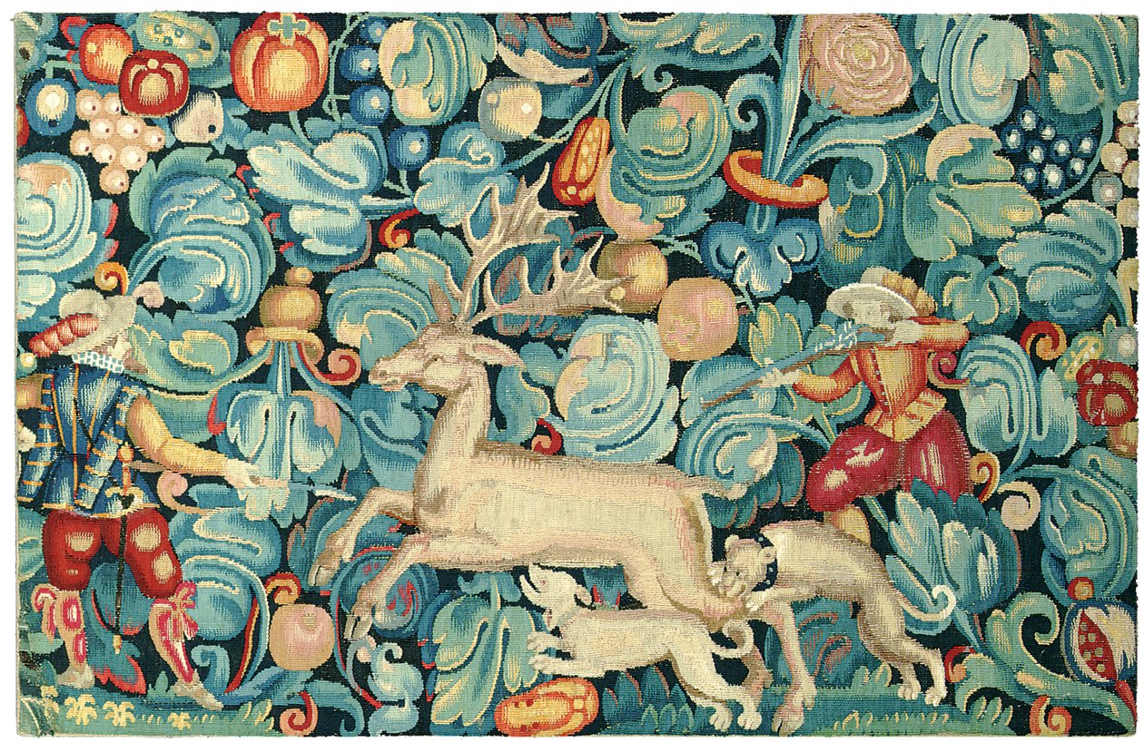 Káposztalevelek vadászó gobelin panel alkotó: Flemish School