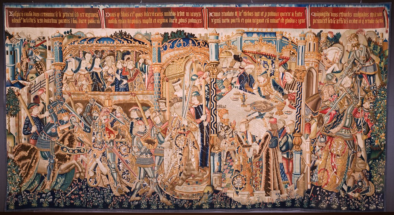 Flamand kárpit. Sorozat Théba története (De geschiedenis van Thebe-La Historia de Tebas): Tidio és Polyneses (Tideus en Polineikes, Tidio y Polineces). 1490-1500 körül. alkotó: Flemish School