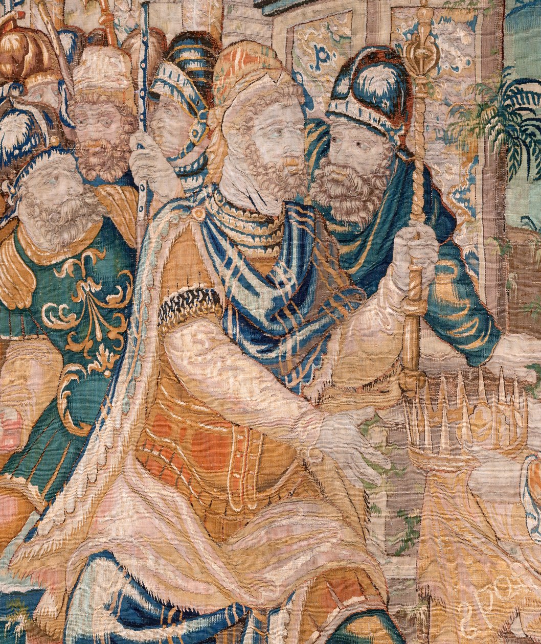 Flamand kárpit. Sándornak koronát ajánlanak fel (Sándornak koronát). Oudenaarde műterme. 384x316 cm. Inv (83024)-5 / 00009. 17. század. alkotó: Flemish School