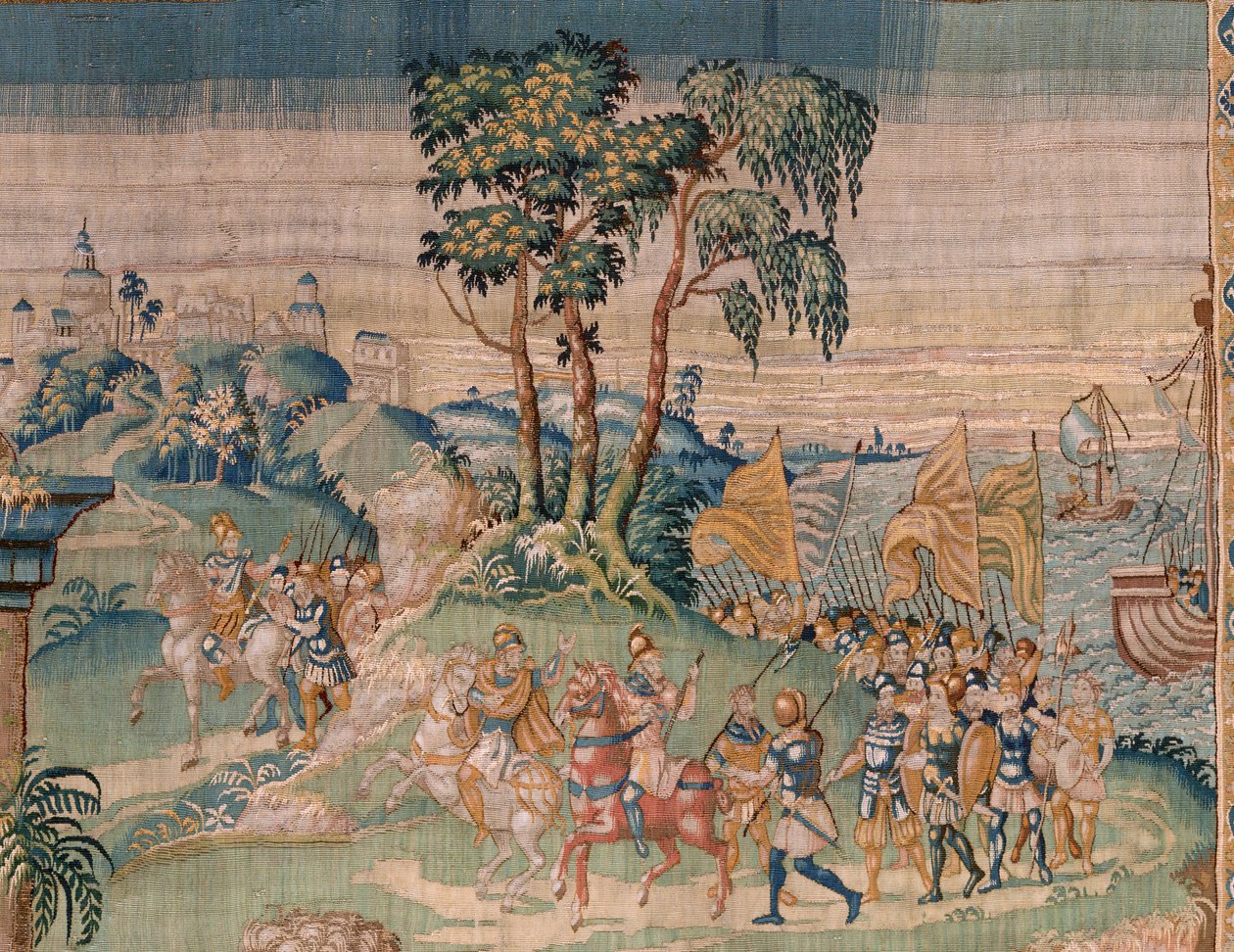 Flamand kárpit. Sándornak koronát ajánlanak fel (Sándornak koronát). Oudenaarde műterme. 384x316 cm. Inv (83024)-5 / 00009. 17. század. alkotó: Flemish School