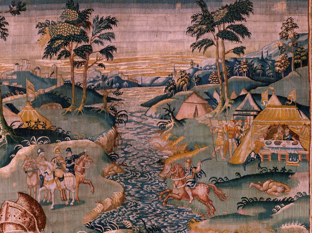 Flamand gobelin. Katonai tábor a Granikos folyó közelében. Oudenaarde műterme. 377x393 cm. Inv 83104-9 /00011. 17. század. alkotó: Flemish School